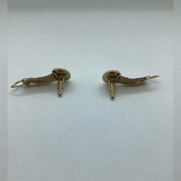 Yellow Gold Tone Oval Cufflinks w Mesh Wrap Around - Picture 4 of 5